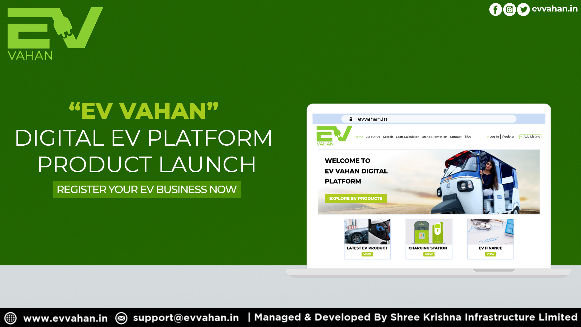 Shree Krishna Infrastructure Limited Launch India's 1st EV Platform For EV-Segment.Register Your EV Business Here.